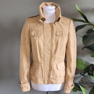 White House Black Market | NWT Tan Ruffle Jacket w/ Gold Accents